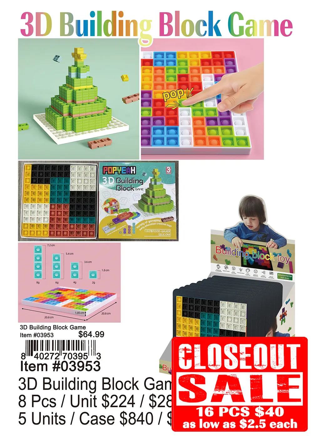 3D Building Block Game - Closeout 16 Pcs.